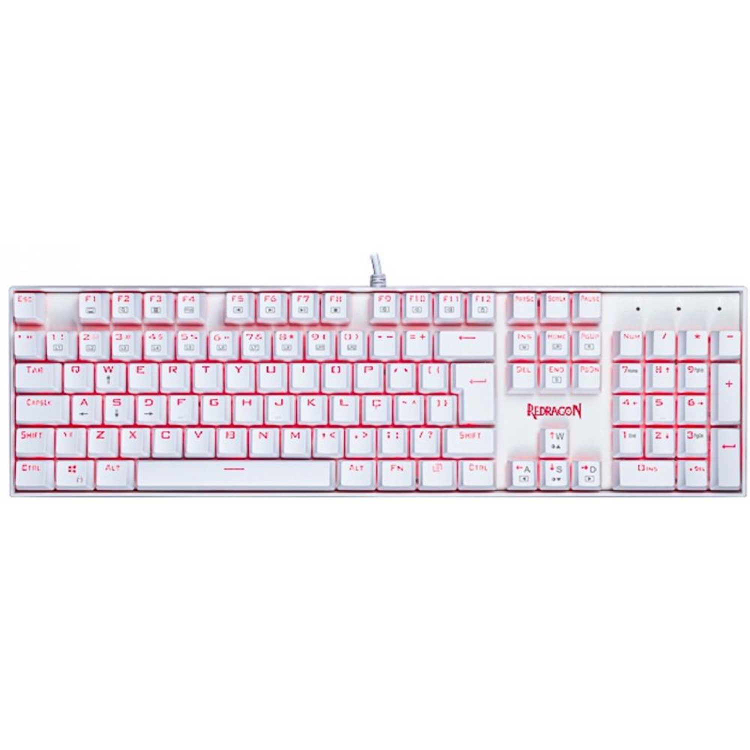 Teclado Mecânico Gamer Redragon Mitra Lunar, Led Vermelho, Switch Red, Abnt2, Usb, Branco