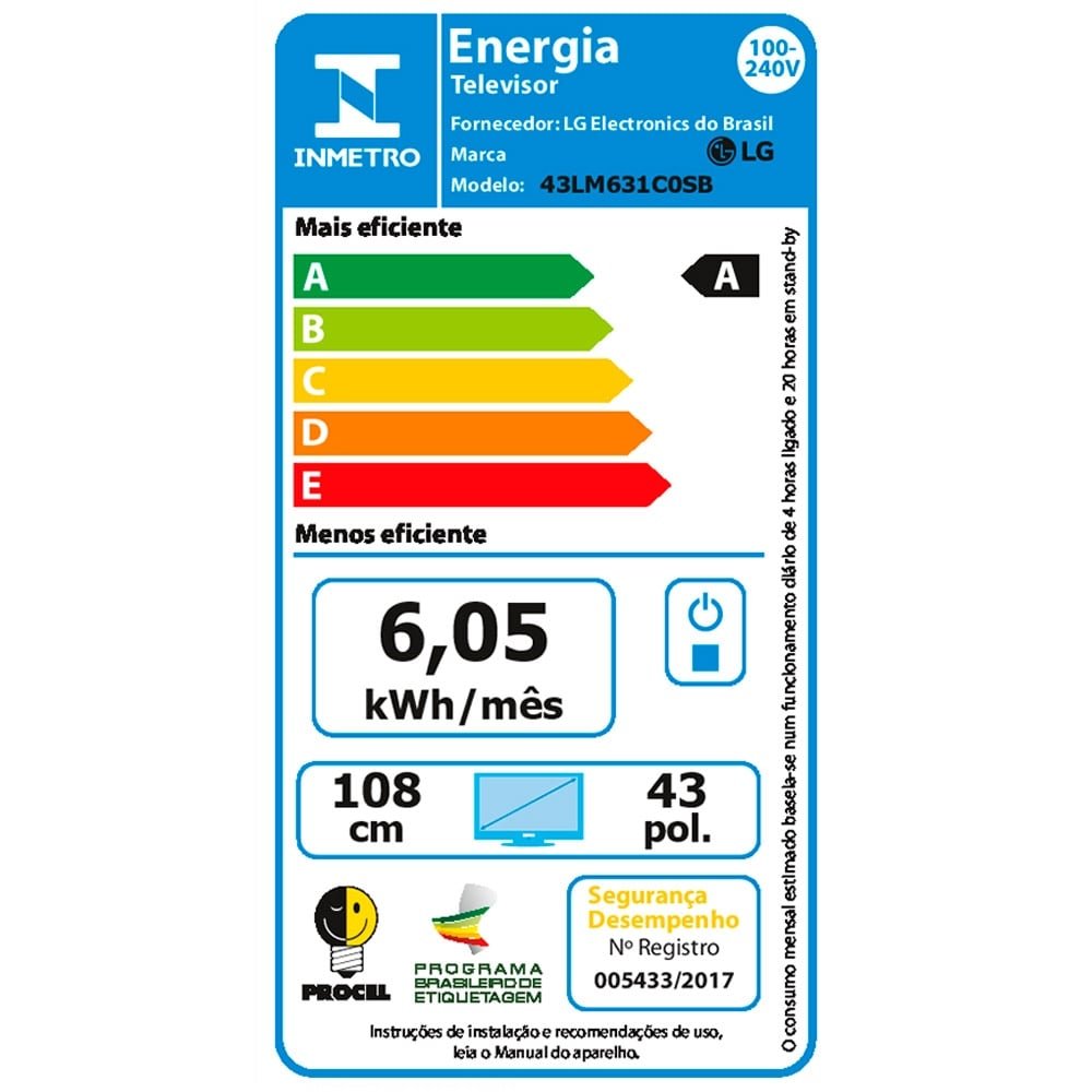 Smart TV LED 43" LG 43LM631C0SB Full HD com Wi-Fi, 2 USB, 3 HDMI, Painel IPS, Bluetooth, Thinq AI, Comando de Voz, 60hz