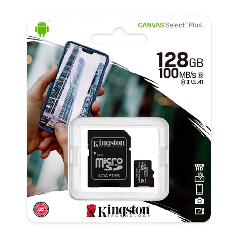 Cartao De Memoria Sd Kingston Canvas Select Plus Class 10uhs-i 128gb Micro+adaptador - Sdcs2/128gb