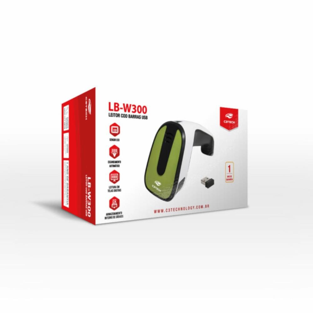 Leitor de Código de Barras sem fio C3 Tech, com Tecnologia CCD, LB-W300BK