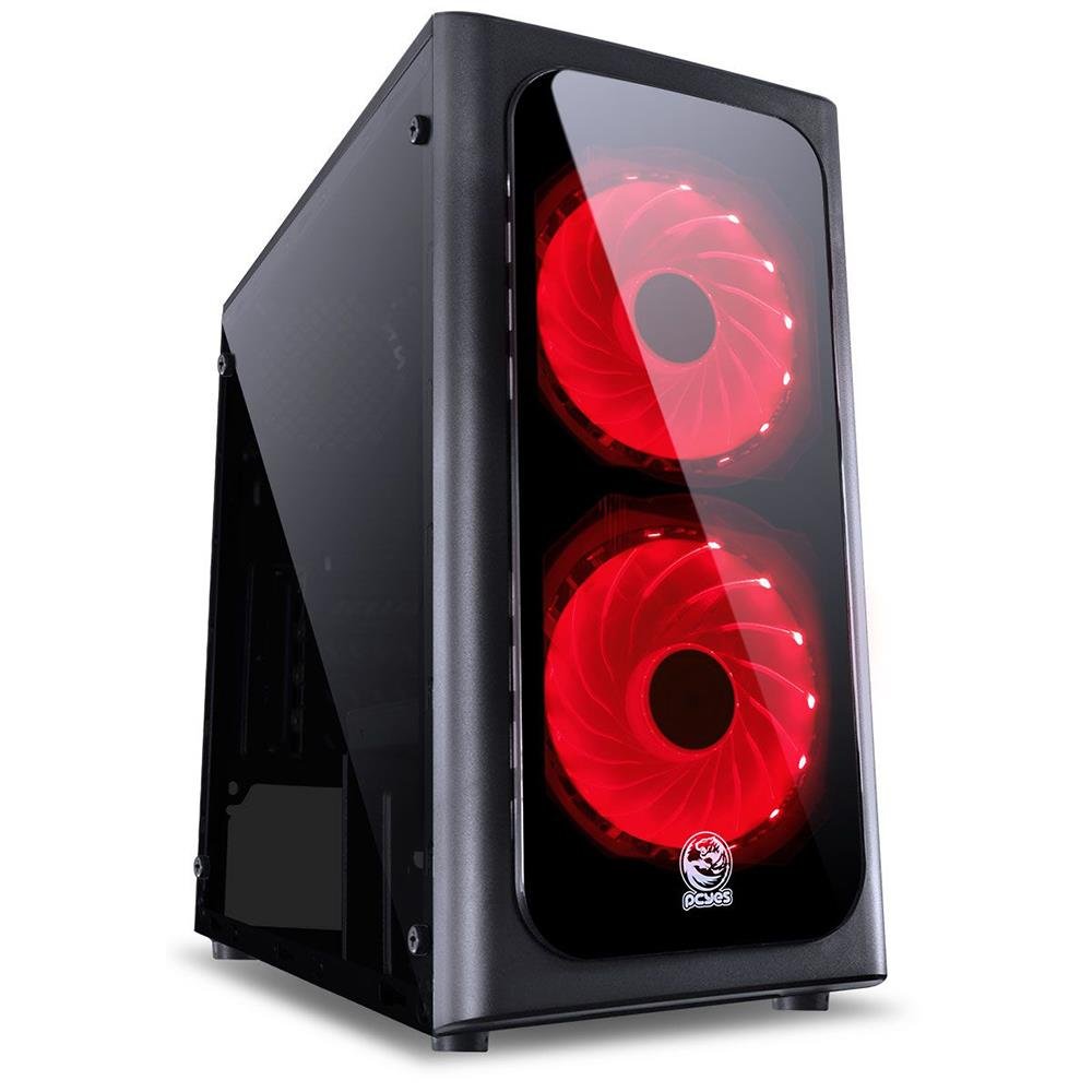 Gabinete Gamer Pcyes Venus Lateral Acrilico Com fan Sem fonte Led Vermelho Preto