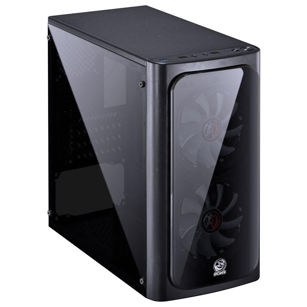 Gabinete Gamer Pcyes Venus Lateral Acrilico Com fan Sem fonte Led Vermelho Preto