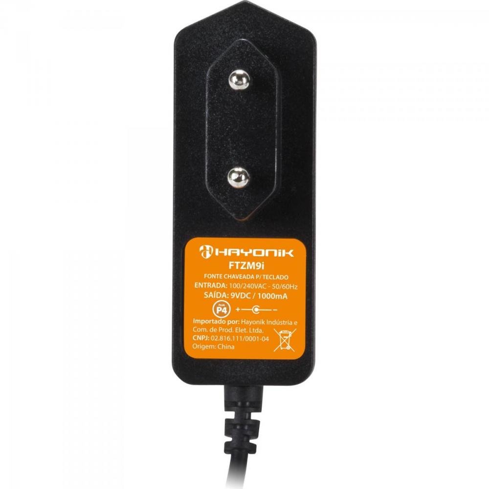Fonte CHAVEADA P/ TECLADO CASIO 9VDC 1A 9W P4 C- FTZM9I BIVOLT HAYONIK