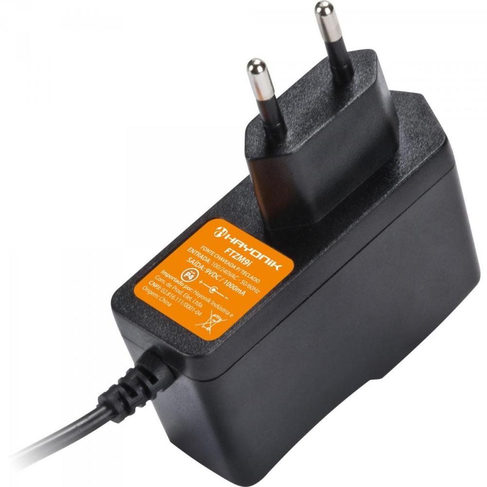 Fonte CHAVEADA P/ TECLADO CASIO 9VDC 1A 9W P4 C- FTZM9I BIVOLT HAYONIK
