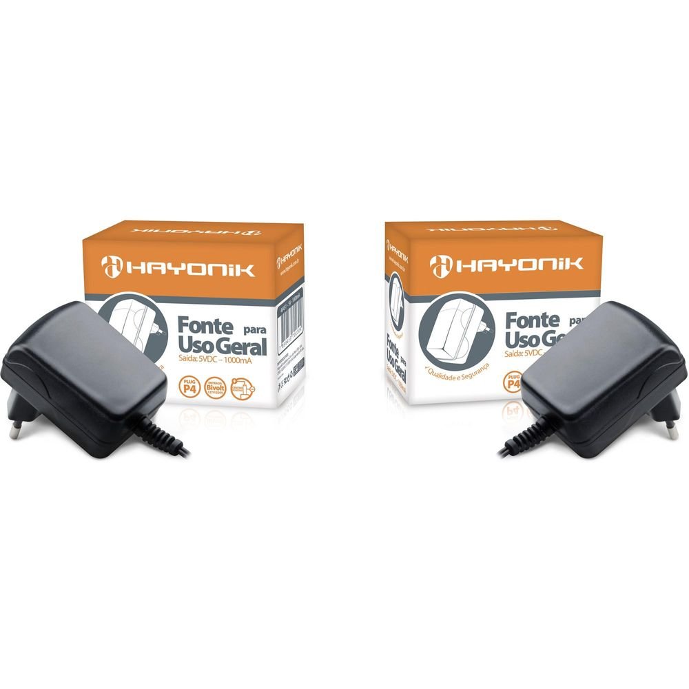 Fonte Chaveada 5VDC 1A 5W P4 C + 2,1mm FCTP5001 Bivolt HAYONIK