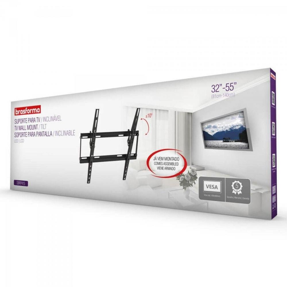 Suporte para Tv Inclinado 32-55" Sbrp415 Preto Brasforma