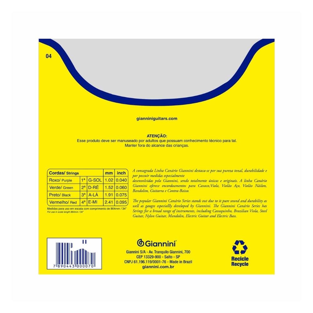 Encordoamento para Contrabaixo 4 Cordas .040 Gesbx Giannini