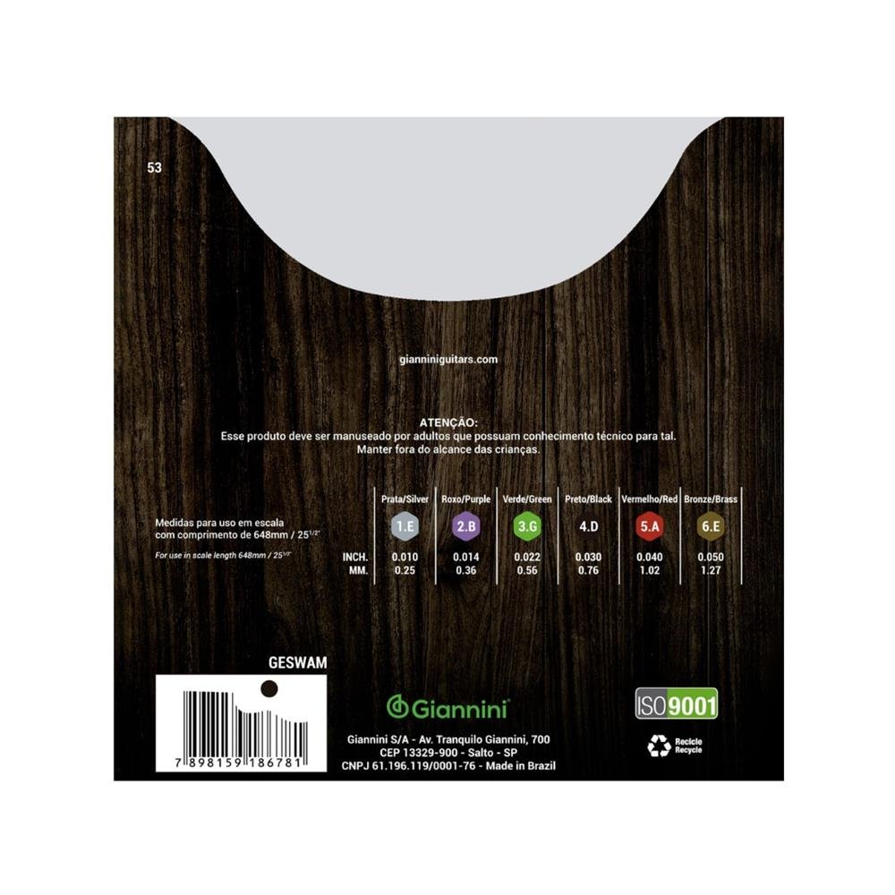 Encordoamento Giannini P/Violão Aço Bronze 65/35 0.010" Geswam