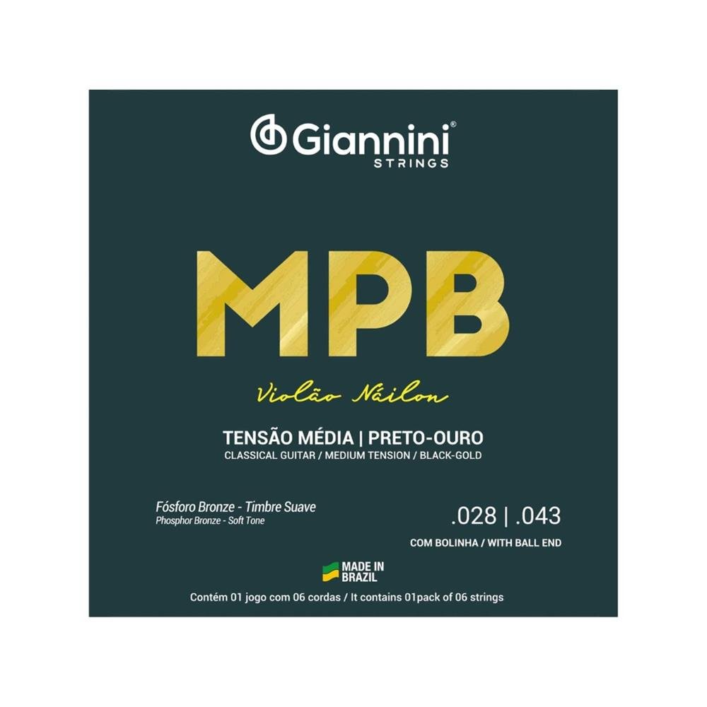 Encordoamento Giannini P/violão Nylon Preto/ouro C/bolinha Genwbg