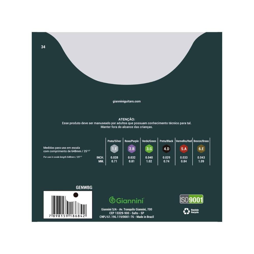 Encordoamento Giannini P/Violão Nylon Preto/Ouro C/Bolinha Genwbg