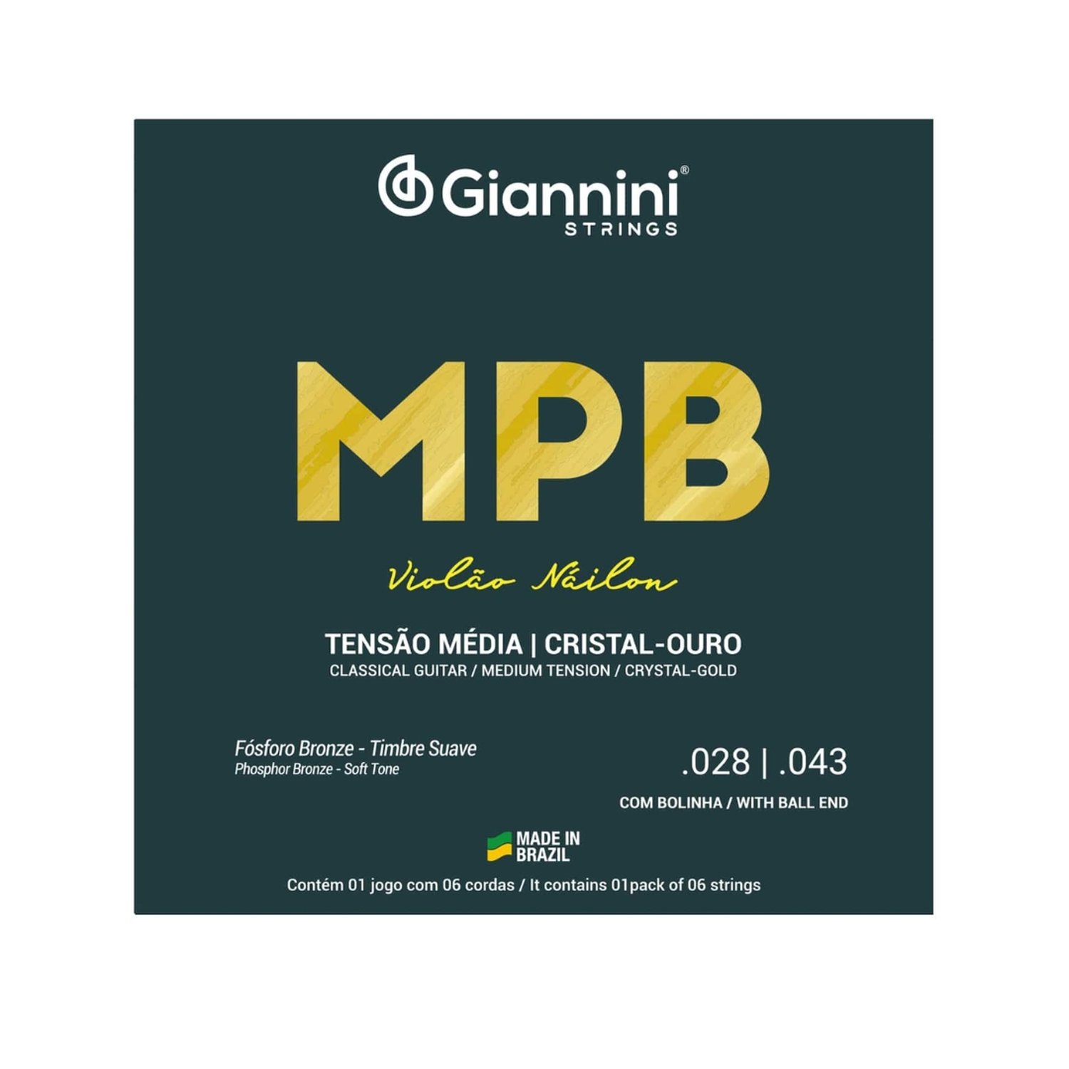 Encordoamento Giannini P/Violão Nylon Cristal/Ouro C/Bolinha Genwg