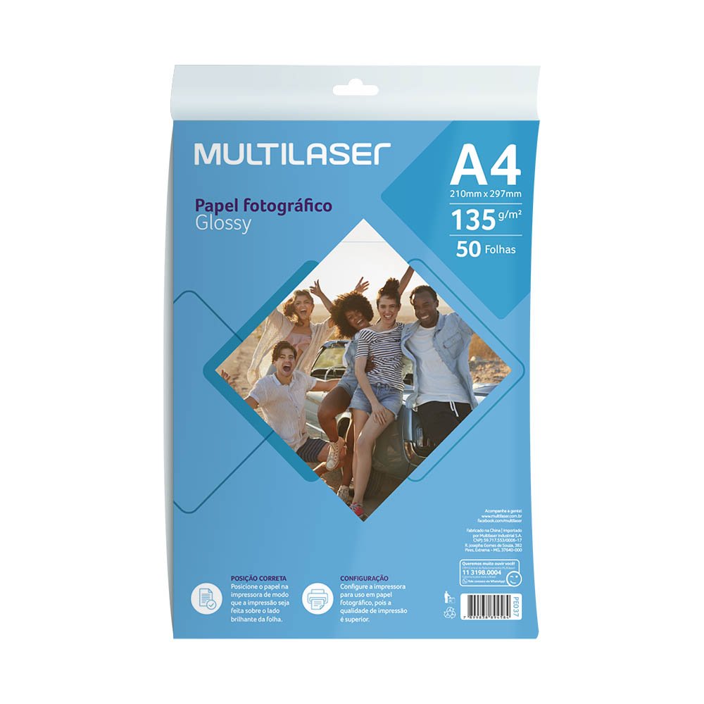 Papel Fotografico Glossy A4 135g 50 folhas Multilaser - PE037