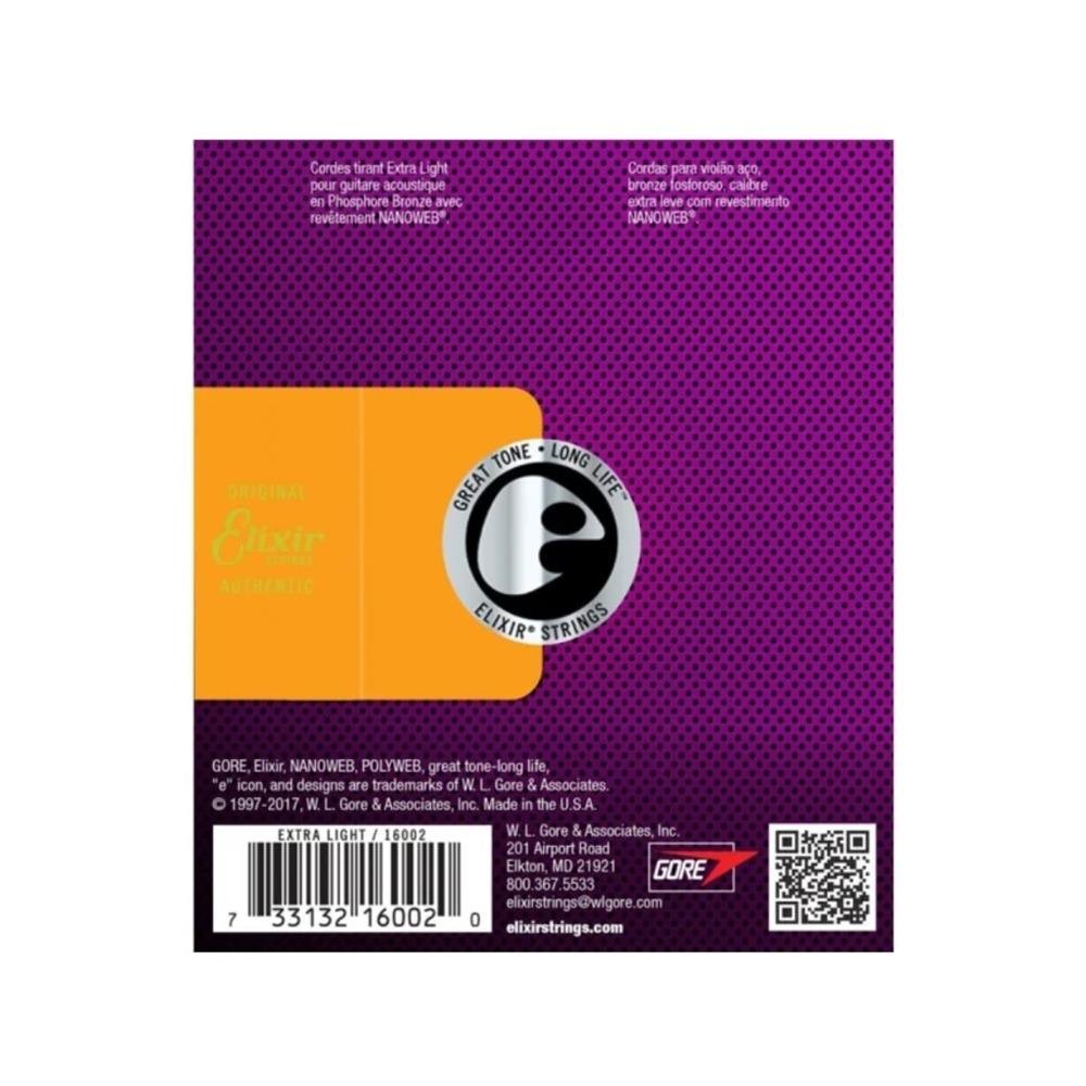 Cordas 010 Extra Light Phosphor Violão Aço Elixir