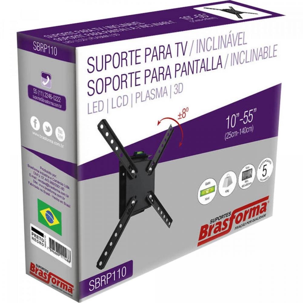 Suporte para Tv Inclinável Sbrp110 10-55" Preto Brasforma
