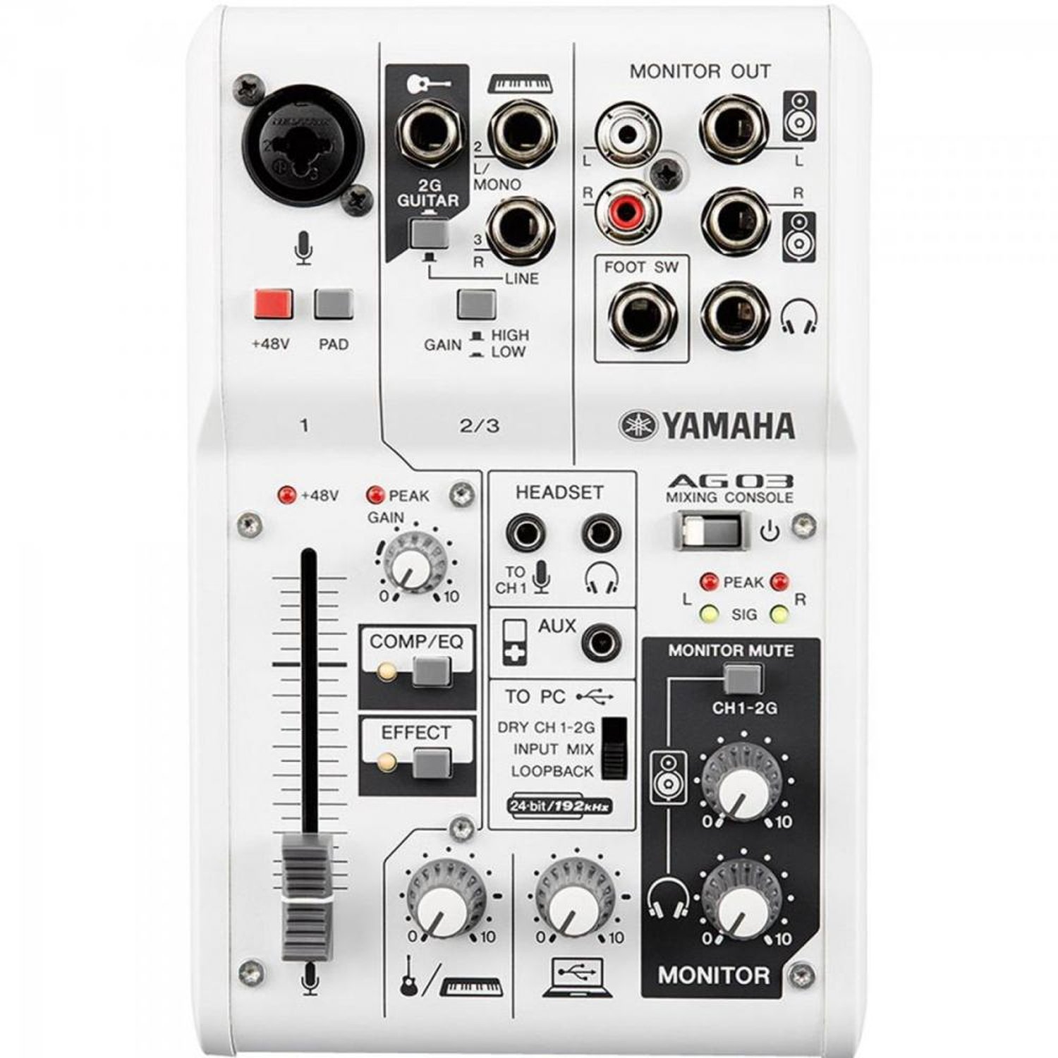 Mesa de Som e Interface de Áudio 3 Canais Ag03 Branca Yamaha