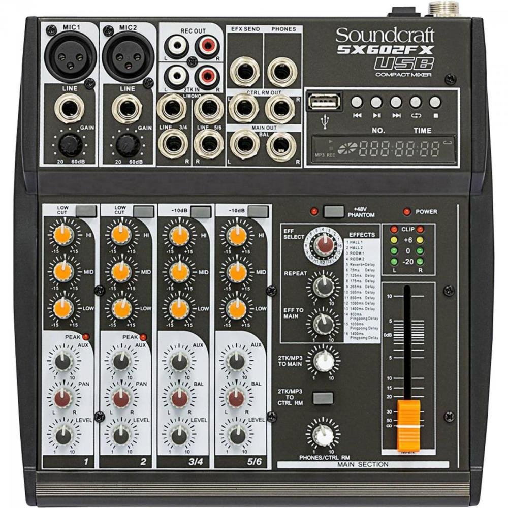 Mesa de Som 6 Canais Usb Sx602fx Preta Soundcraft