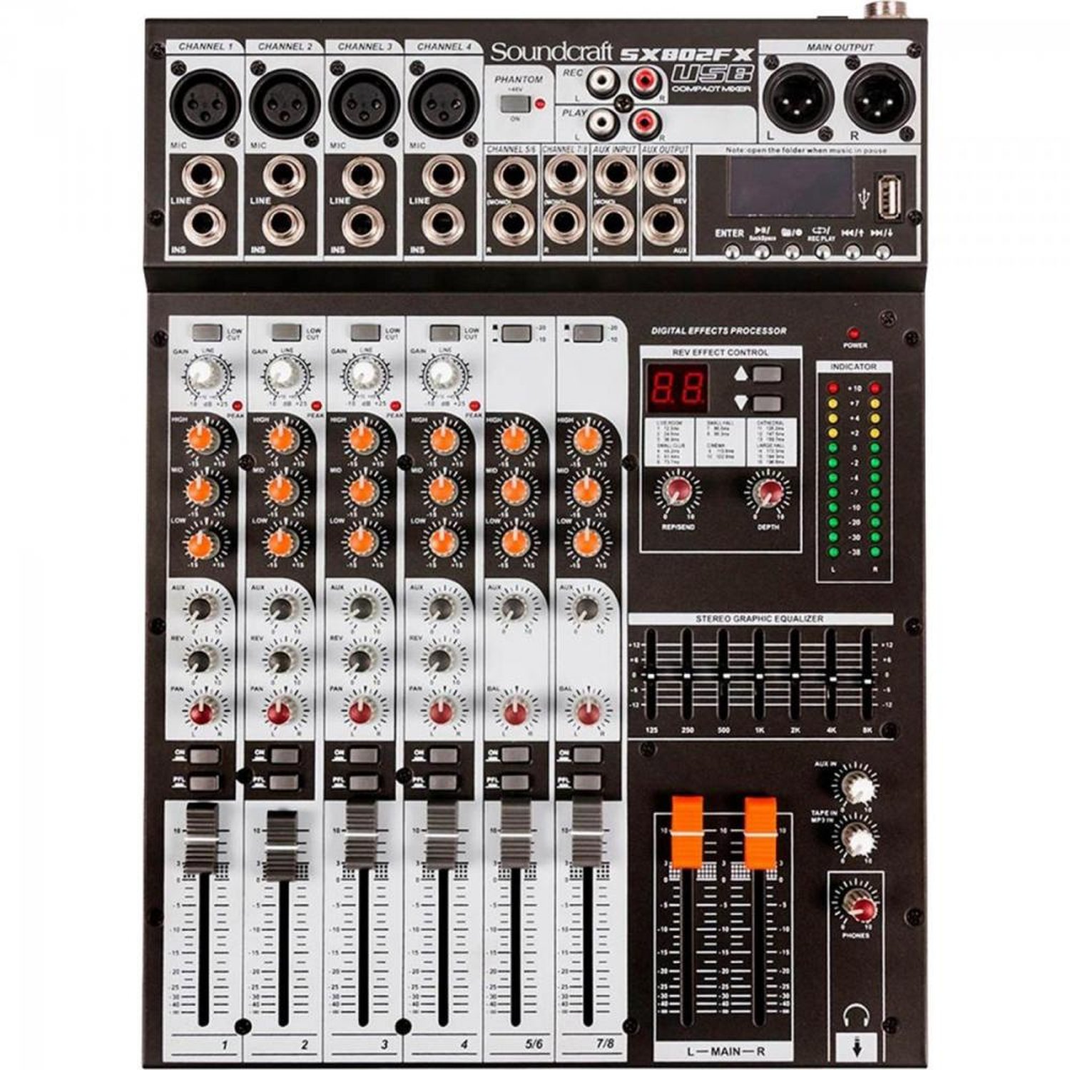 Mesa de Som 8 Canais Usb Sx802fx Preta Soundcraft