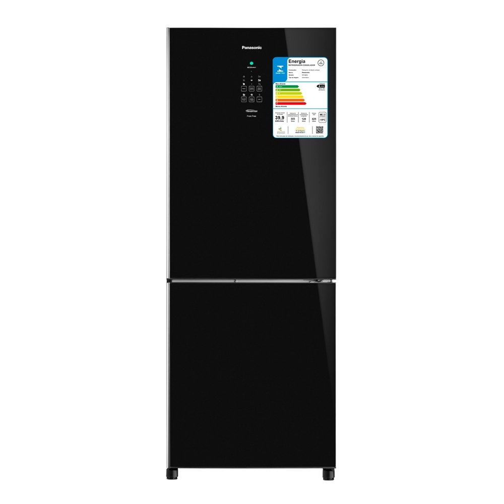 Geladeira/Refrigerador Panasonic 425 Litros NR-BB53, Frost Free, 2 Portas, Tecnologia Inverter Glass, Preto, 110V