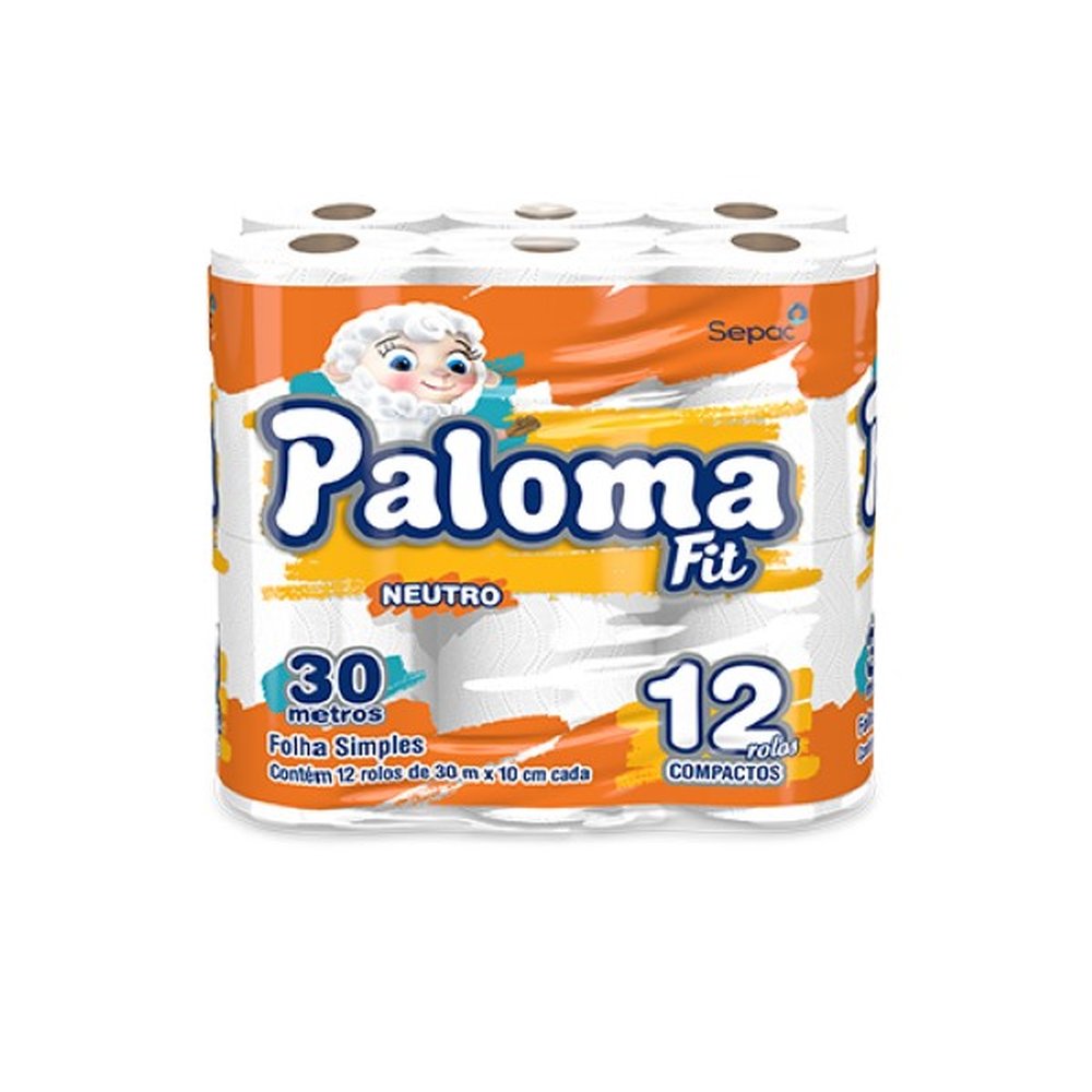 Papel Higienico Paloma Fit 30M 12Un Folha Simple Neutro