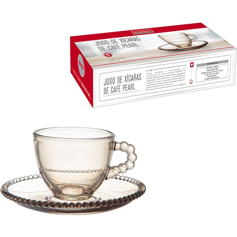 Jogo Xicara Cafe Pearl Ambar 12 Pecas - Hauskraft