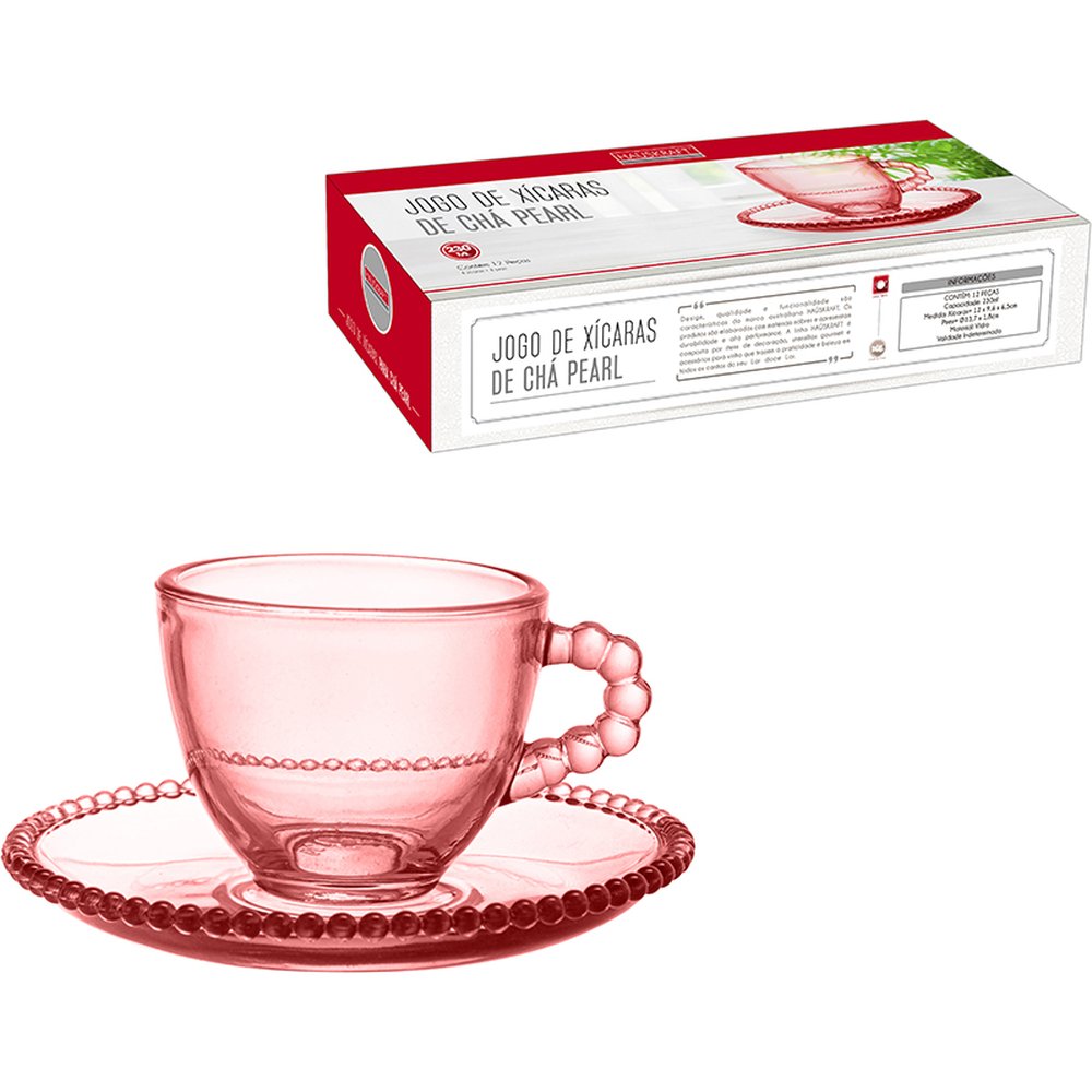 Jogo Xicara Cha Pearl Rosa 12 Pecas - Hauskraft