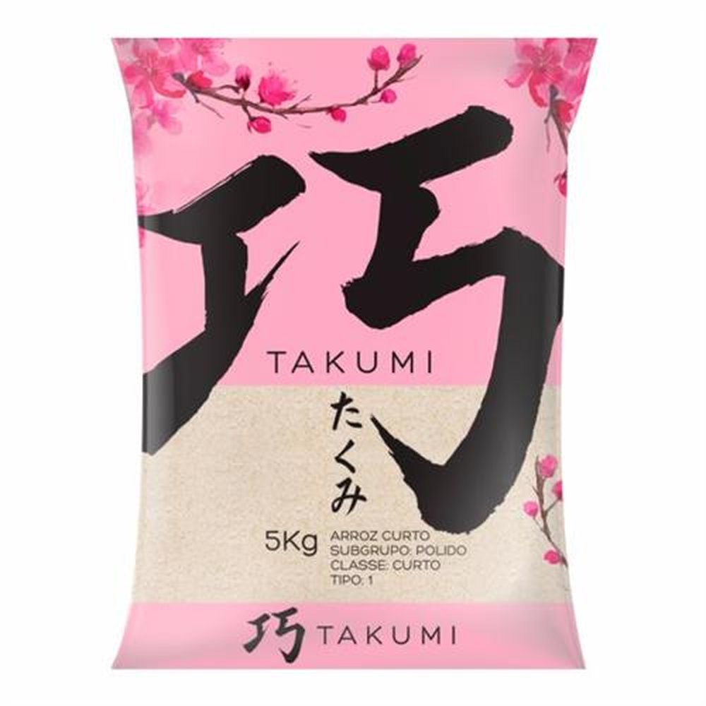Arroz Japonês Takumi Curto 5kg - Embalagem contém 6 pacotes