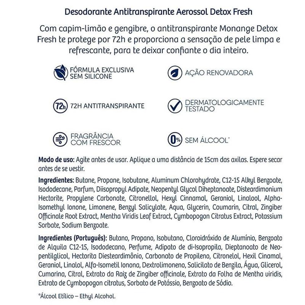 Desodorante Monange Aerosol Anti Detox 150ml
