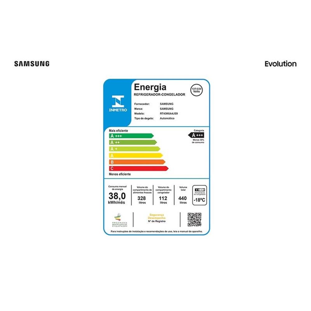 Geladeira/Refrigerador Samsung 440 Litros RT43 | Frost Free, 2 Portas, Inox, Bivolt