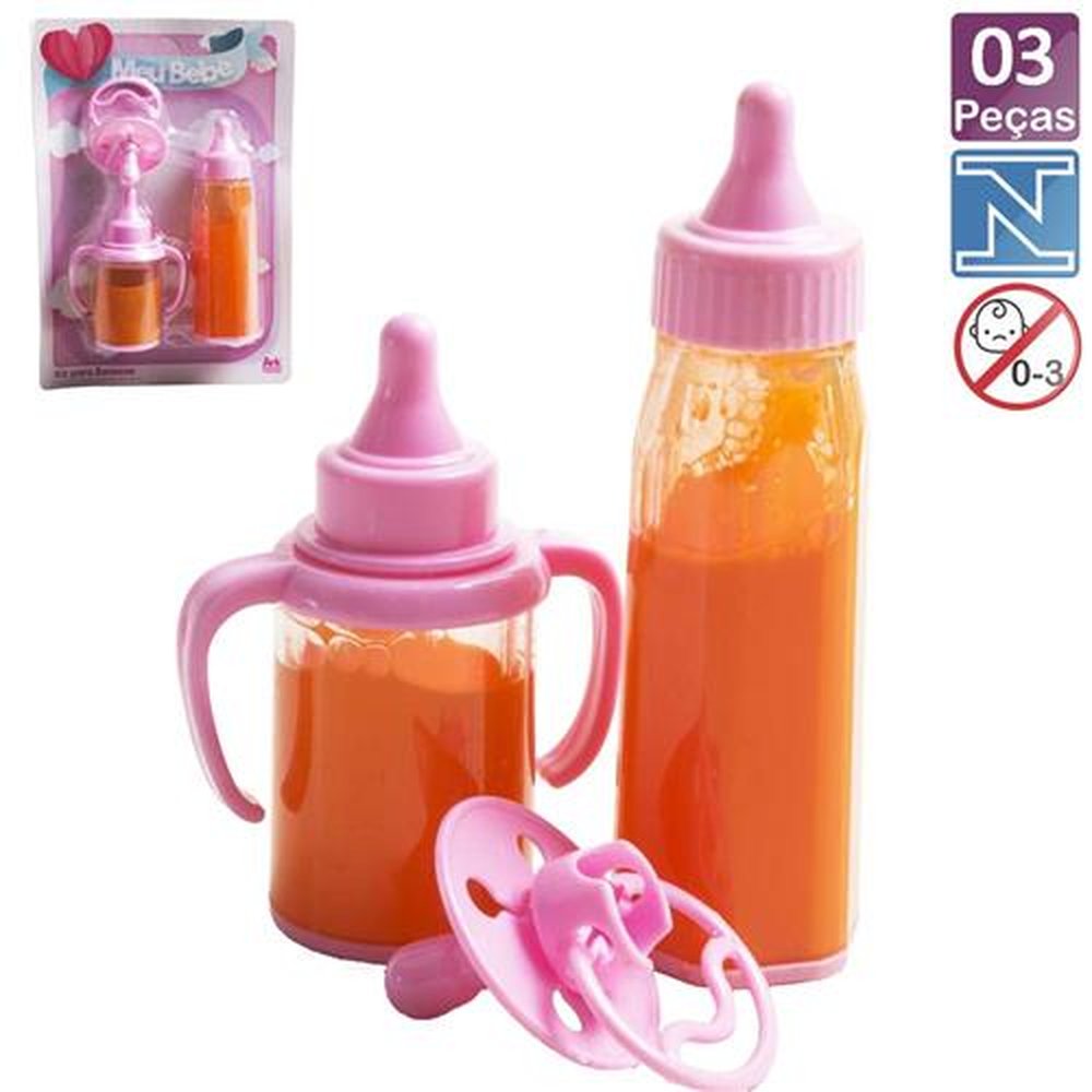 Kit Mamadeira Para Boneca Meu Bebe 3 Peças