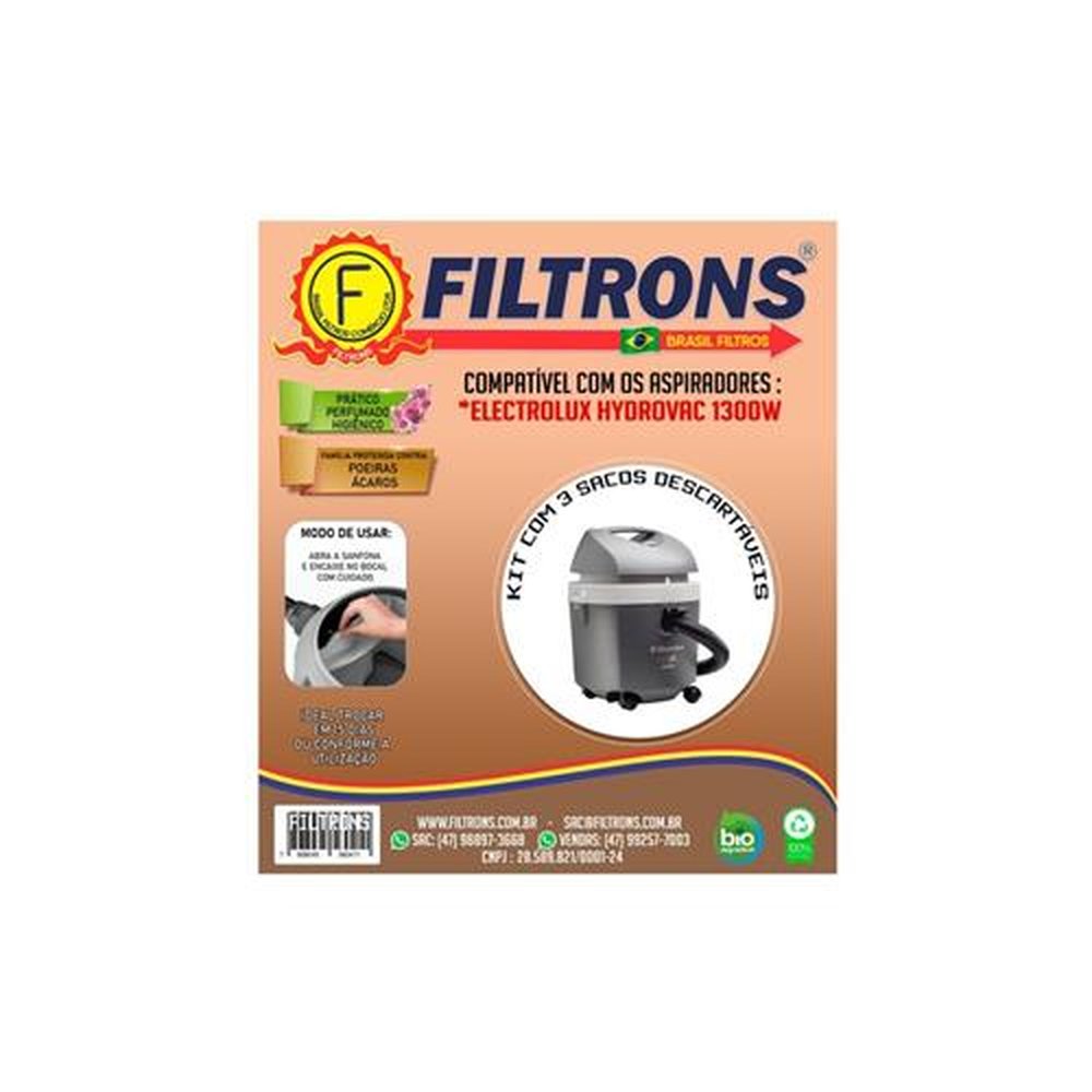 Filtro para Aspirador de Pó Electrolux Hydrovac 1300W com 3 peças 10L Filtrons