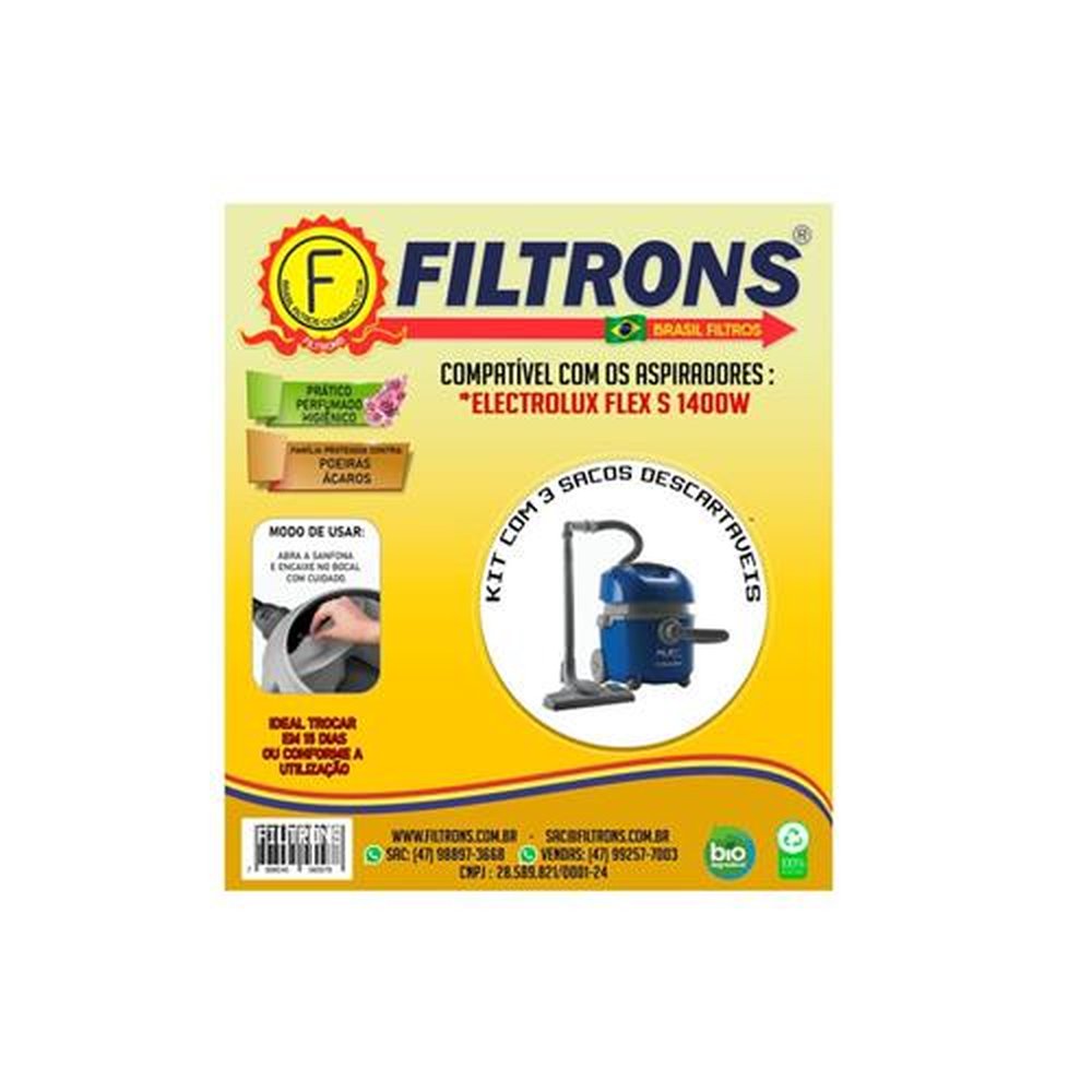 Filtro para Aspirador de Pó Electrolux S 1400W com 3 peças 10L Filtrons