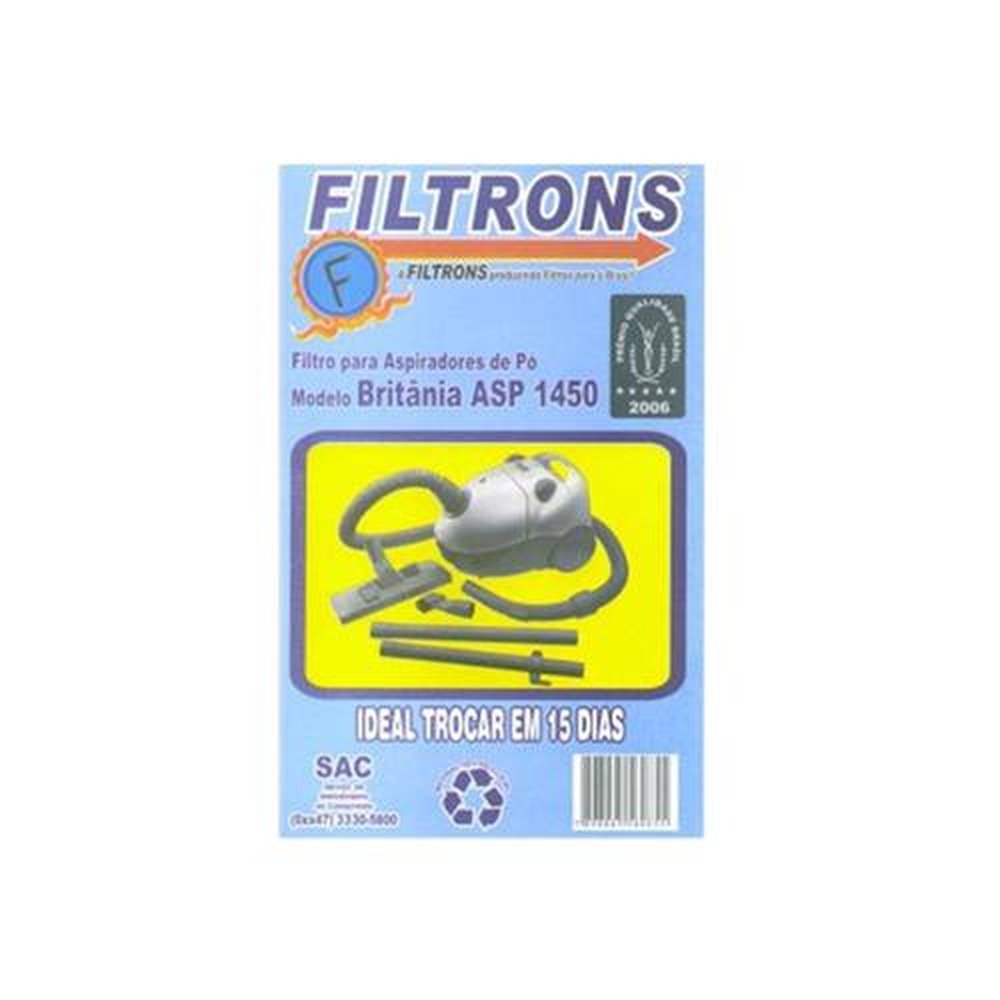 Filtro para Aspirador de Pó Britânia ASP 1450 com 3 peças 1,6L Filtrons