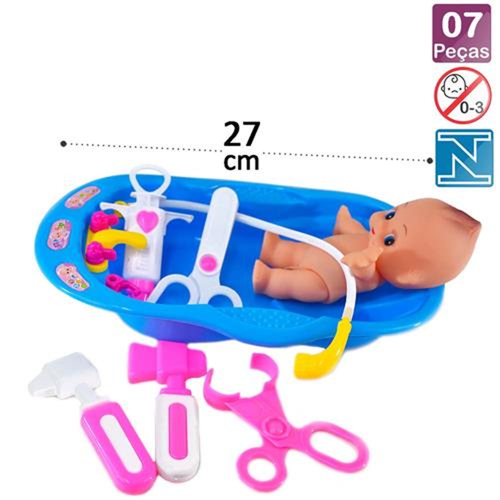 Boneca De Plástico Com Banheira 8 Peças Coress So