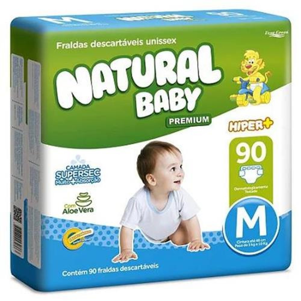 Fralda Descartável Natural Baby Premium Hiper+ M com 90 unidades