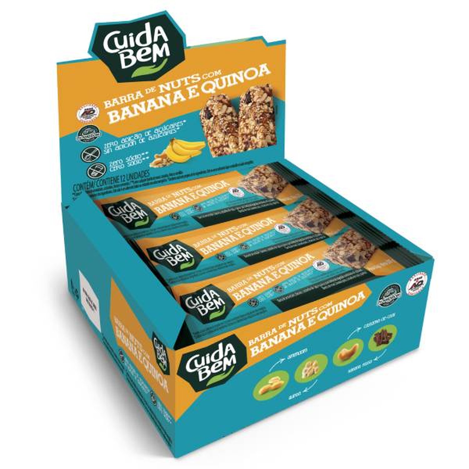 Barra De Nuts Com Banana E Quinoa Zero Açúcar Cuida Bem Caixa De 360G Com 12 Unidades