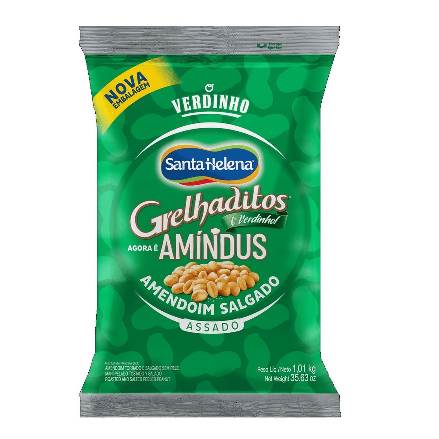 Grelhaditos Amendoim Sem Pele Salgado 1,01Kg Pacote