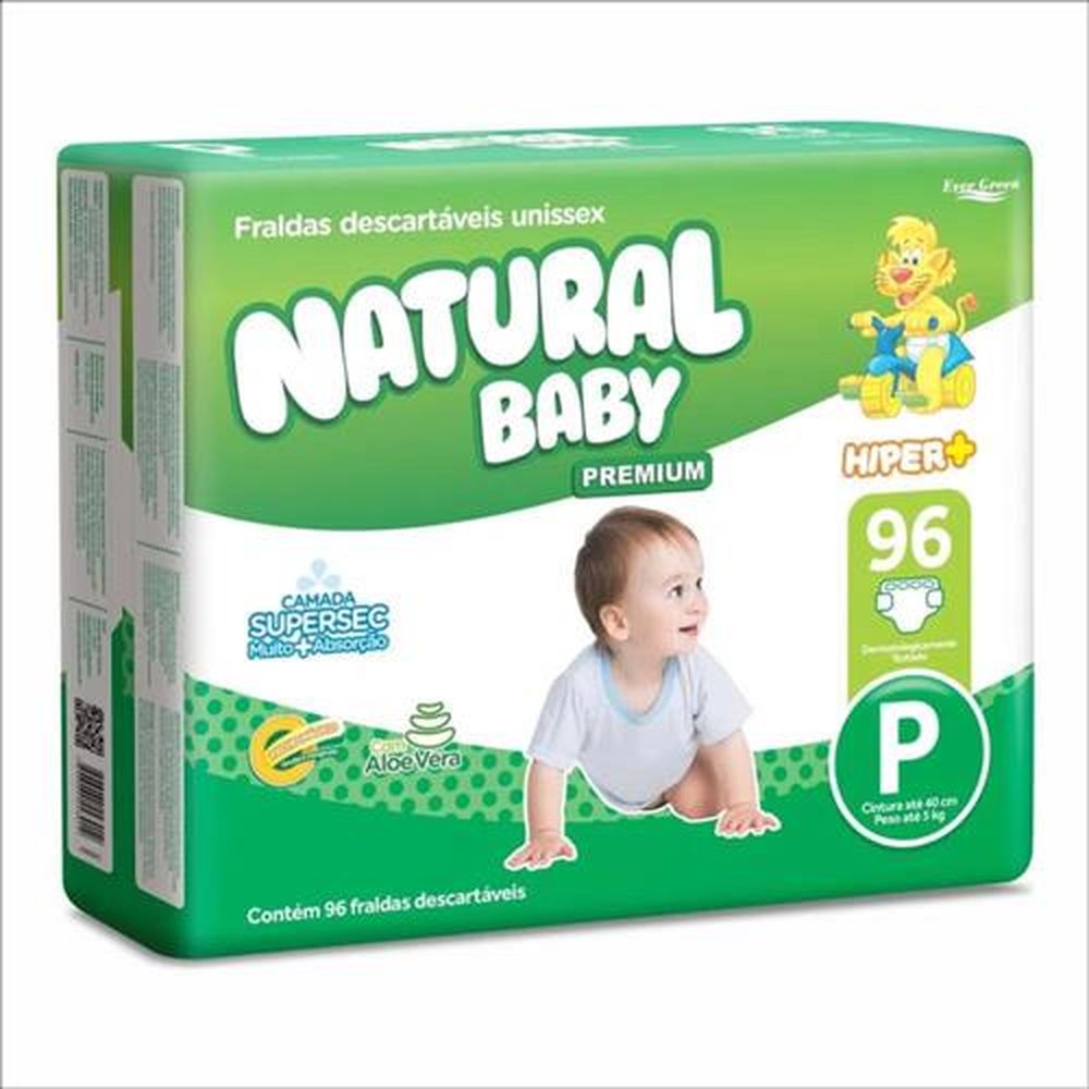 Fralda Descartável Natural Baby Premium Hiper+ P 96 unidades