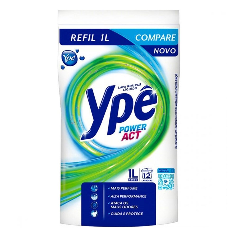 Sabão Líquido Ypê Power ACT Pouch 1L - Embalagem com 12 Unidades