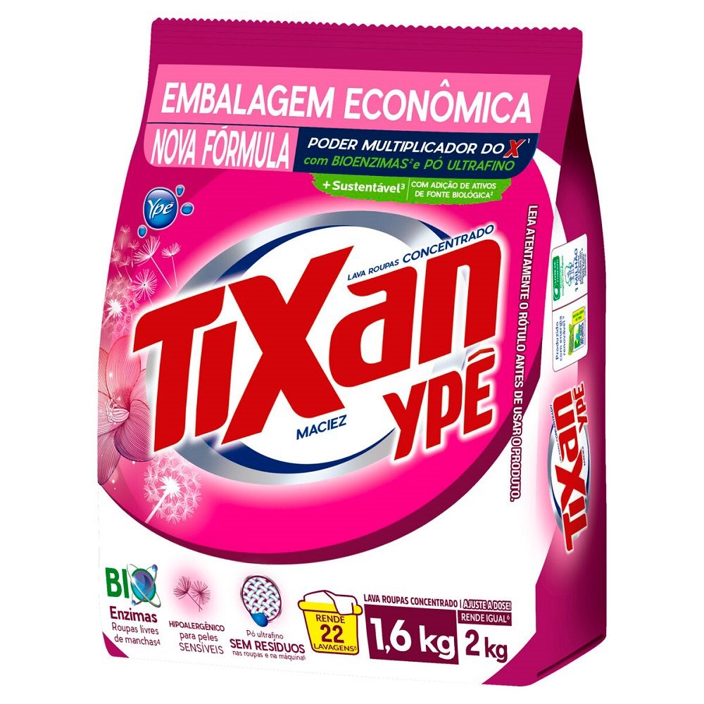 Sabão em Pó Tixan Ypê Maciez 1,6kg - Embalagem com 10 Unidades
