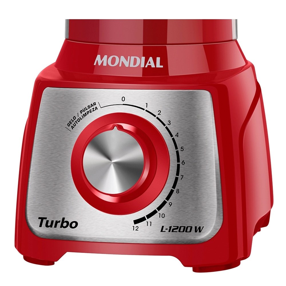 Liquidificador Mondial L-1200 Turbo com Filtro, Copo de Acrilíco, 12 Velocidades + Pulsar, 1200W, Vermelho, 110V
