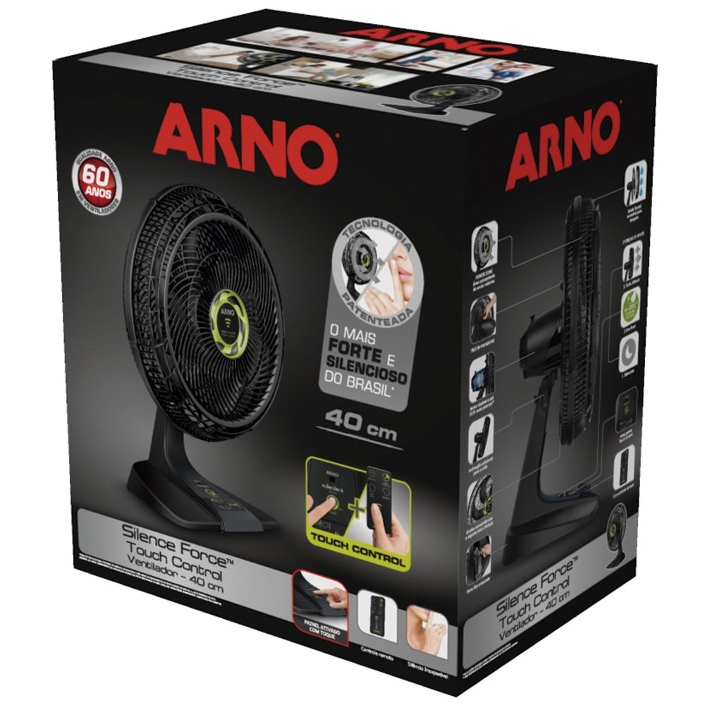 Ventilador de Mesa Arno Silence Force Touch Control VF6M, 40cm, 3 Velocidades, Preto 110V