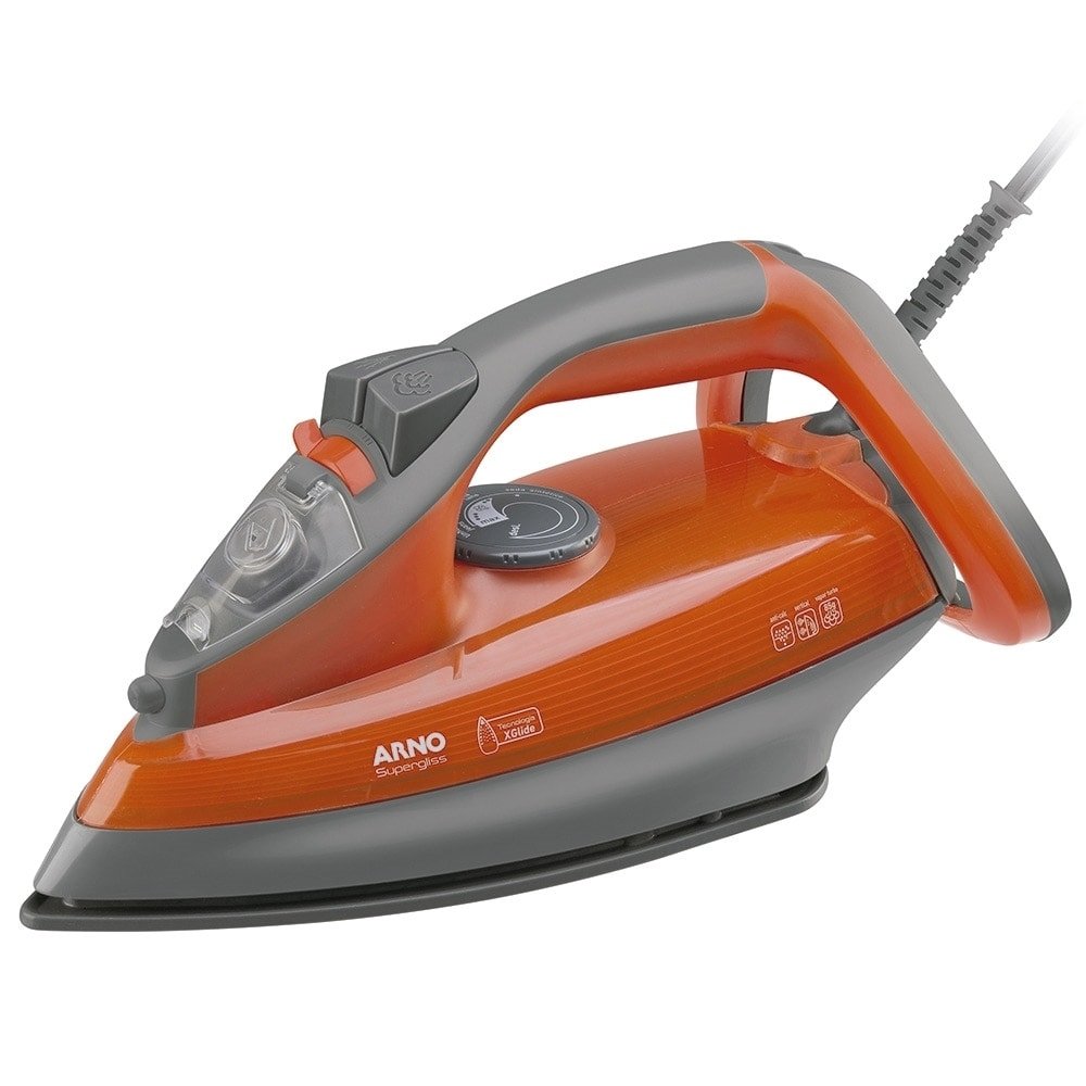Ferro de Passar a Vapor Arno Supergliss FSX1 | Base Cerâmica, 1200W, Laranja, 110V
