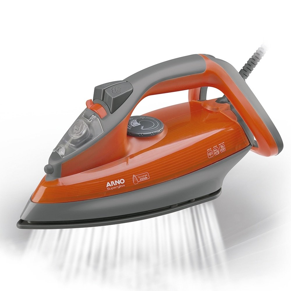 Ferro de Passar a Vapor Arno Supergliss FSX1 | Base Cerâmica, 1200W, Laranja, 110V