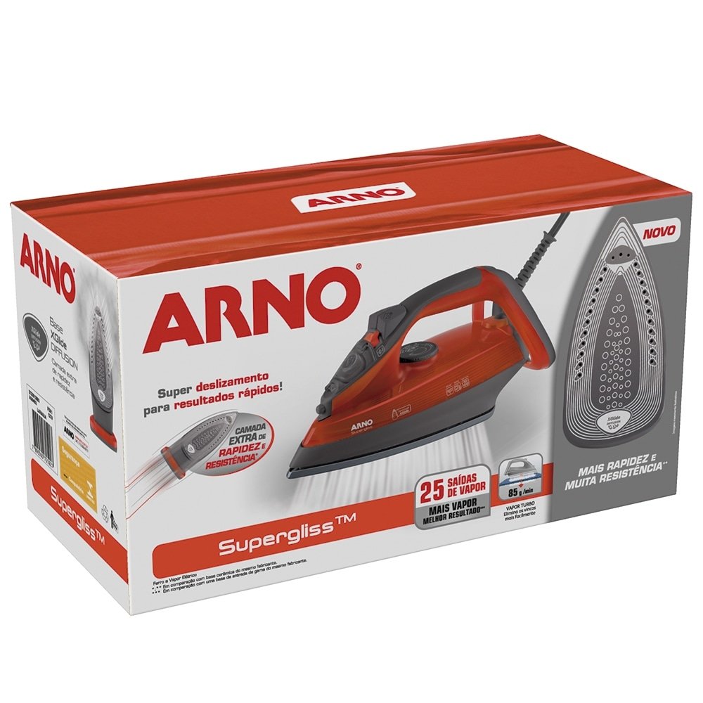Ferro de Passar a Vapor Arno Supergliss FSX1 | Base Cerâmica, 1200W, Laranja, 110V