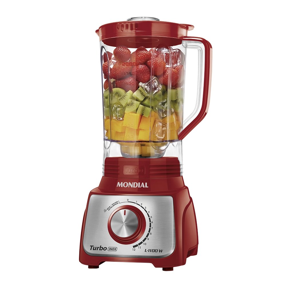 Liquidificador Mondial L-1100RI 3L, 12 Velocidades+Pulsar, 1100W, Vermelho/Inox, 110V