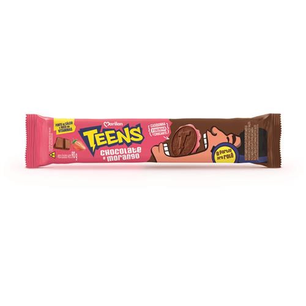 Biscoito Teens Recheado Chocolate e Morango 90g (caixa com 55 unidades)
