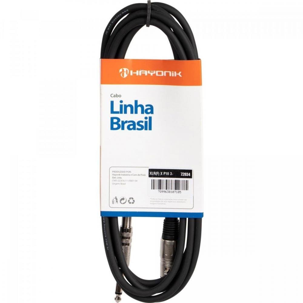 Cabo para Microfone Linha BRASIL XLR(F) X P10 3m Preto HAYONIK