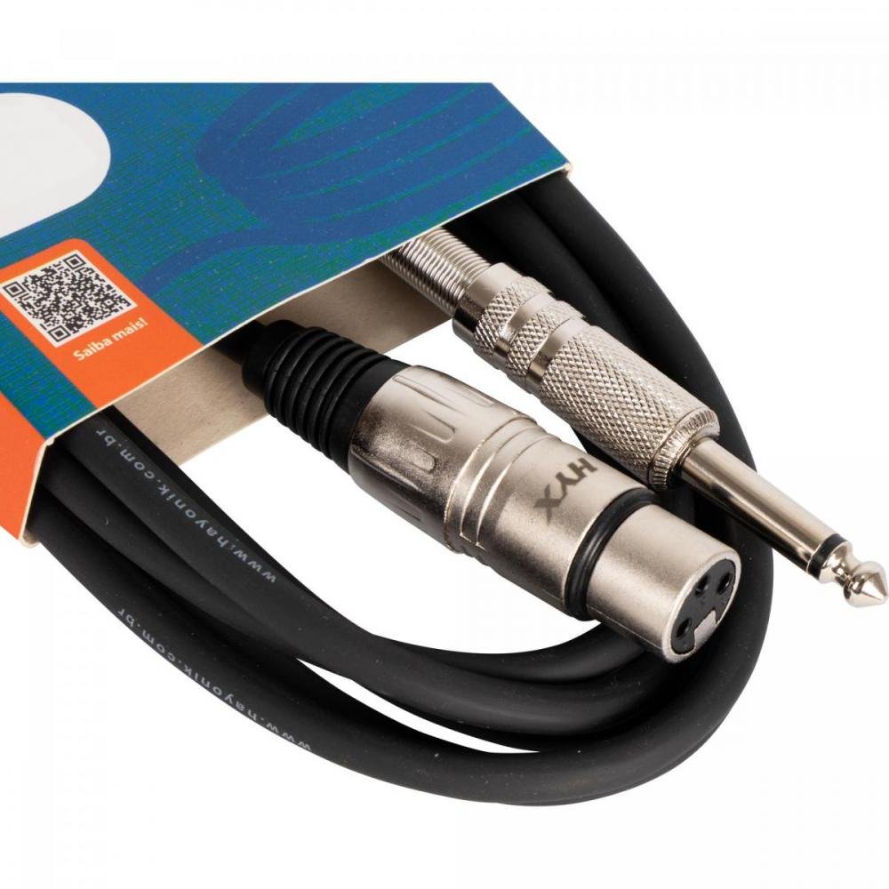 Cabo para Microfone Linha BRASIL XLR(F) X P10 3m Preto HAYONIK