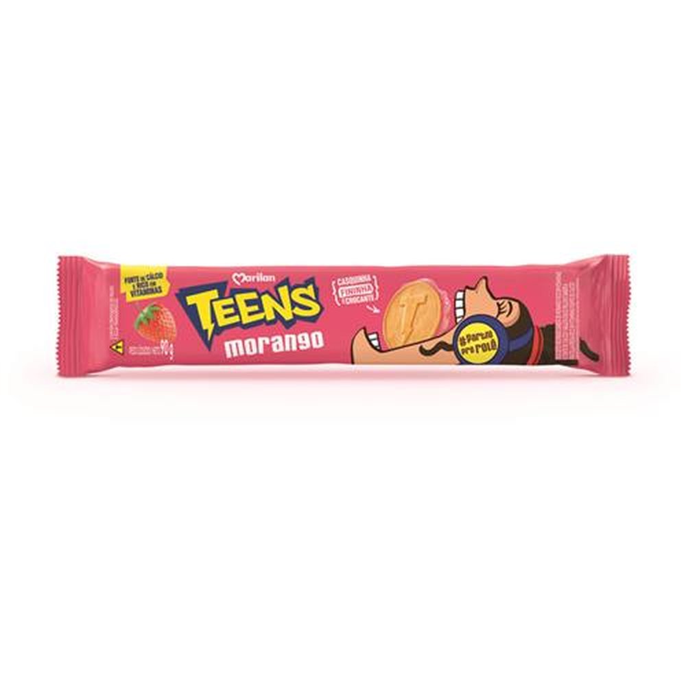 Biscoito Teens Recheado Morango 90g (caixa com 55 unidades)