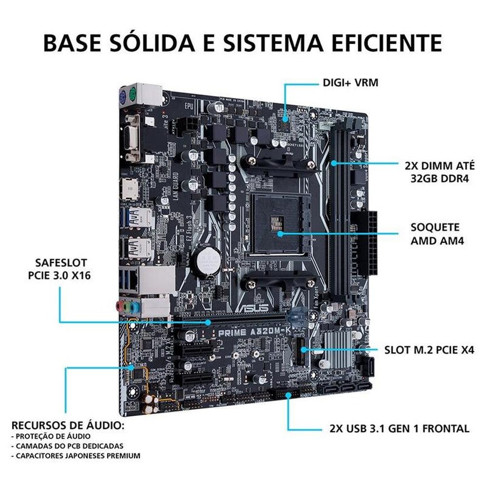 Placa Mãe Asus Prime A320M-K/BR AMD AM4 mATX DDR4